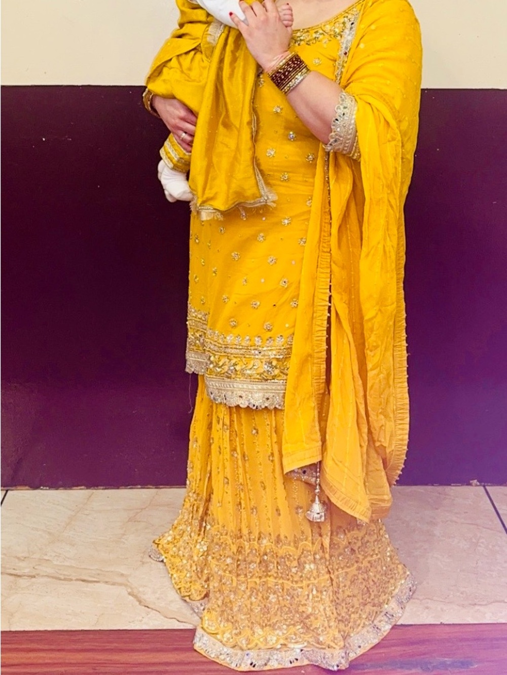 Yellow Embellished Women's Sharara - Party Wear